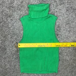 Zara Size Small Bright Green Sleeveless Turtleneck Casual Office Shirt Top